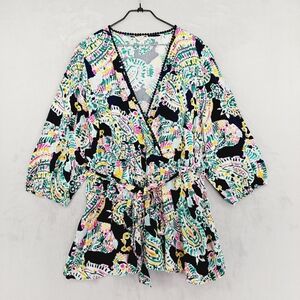 Crown & Ivy Womans Blouse Top Shirt Black Floral V Neck 3/4 Sleeve P2173